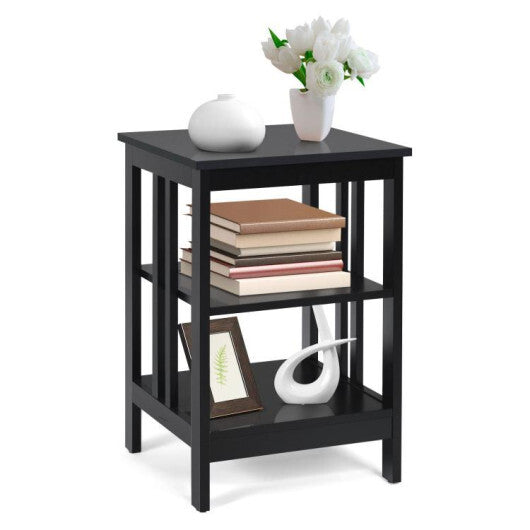 3-Tier Nightstand Sofa Side Table with Baffles and Round Corners-Black