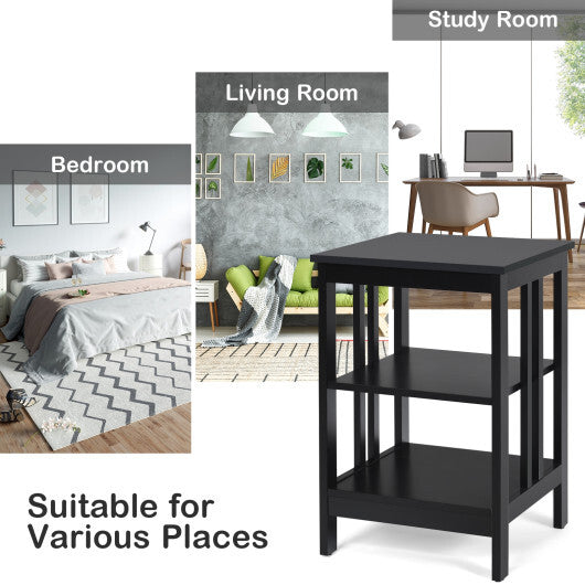 3-Tier Nightstand Sofa Side Table with Baffles and Round Corners-Black