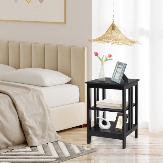 3-Tier Nightstand Sofa Side Table with Baffles and Round Corners-Black