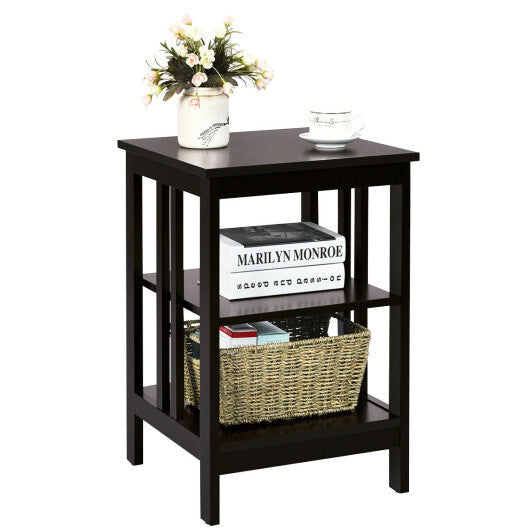 3-Tier Nightstand Sofa Side Table with Baffles and Round Corners-Black