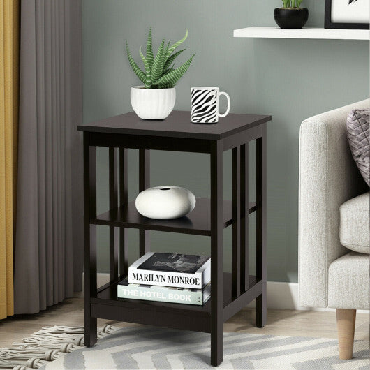 3-Tier Nightstand Sofa Side Table with Baffles and Round Corners-Black