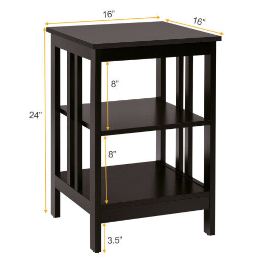 3-Tier Nightstand Sofa Side Table with Baffles and Round Corners-Black