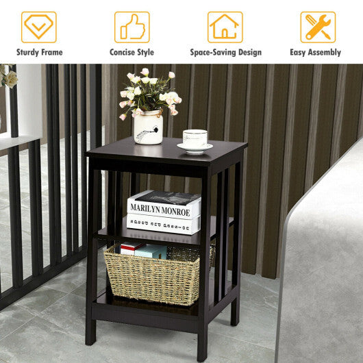 3-Tier Nightstand Sofa Side Table with Baffles and Round Corners-Black