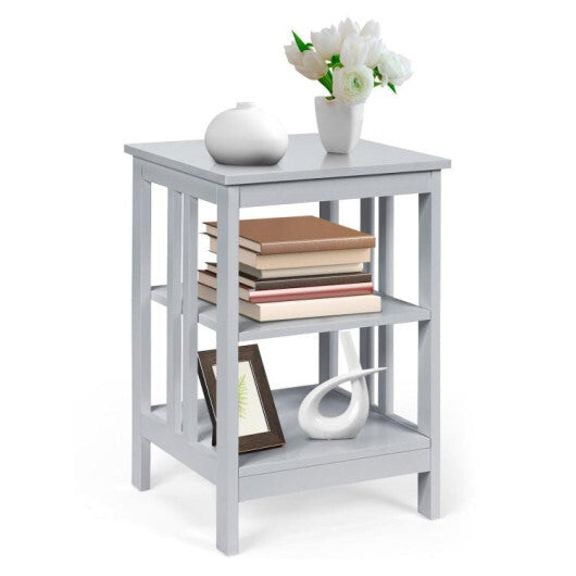 3-Tier Nightstand Sofa Side Table with Baffles and Round Corners-Black