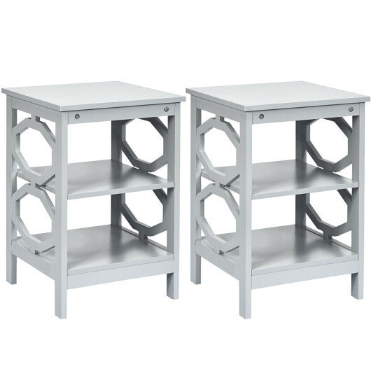 2 Pieces 3-tier Nightstand Sofa Side End Accent Table Storage Display Shelf-Black