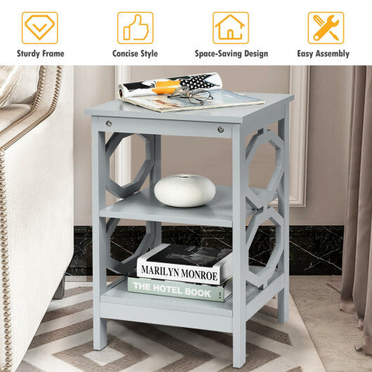 2 Pieces 3-tier Nightstand Sofa Side End Accent Table Storage Display Shelf-Black