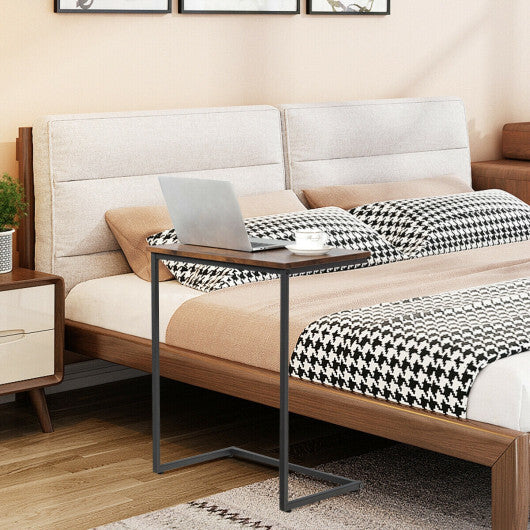 C-shaped Industrial End Table with Metal Frame