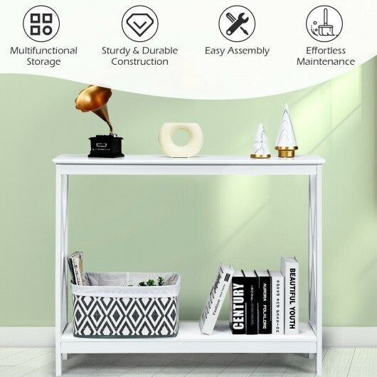 2-Tier Console X-Design Sofa Side Accent Table-White