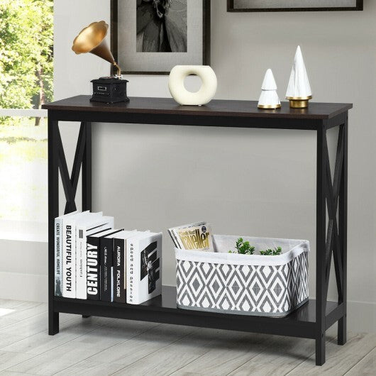 2-Tier Console X-Design Sofa Side Accent Table-White