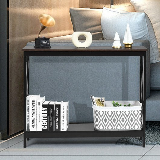 2-Tier Console X-Design Sofa Side Accent Table-White