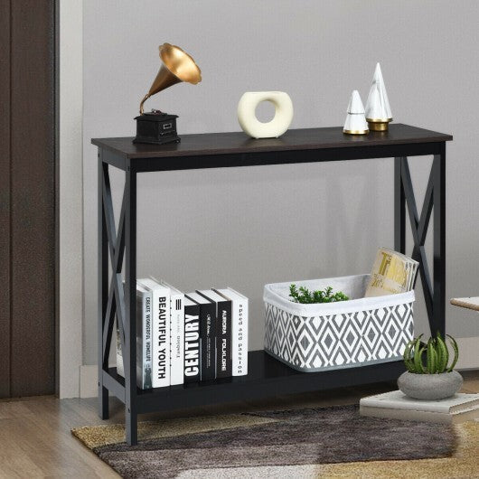 2-Tier Console X-Design Sofa Side Accent Table-White
