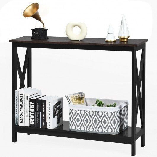 2-Tier Console X-Design Sofa Side Accent Table-White
