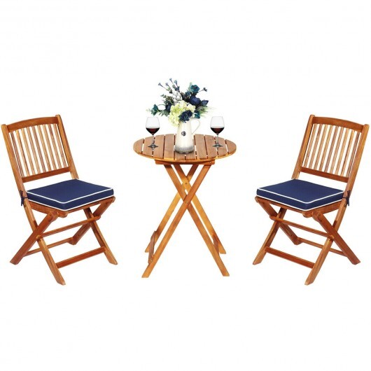 3 Pieces Patio Folding Bistro Set with Padded Cushion and Round Coffee Table-Red