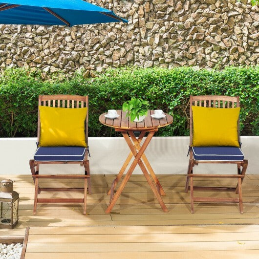 3 Pieces Patio Folding Bistro Set with Padded Cushion and Round Coffee Table-Red