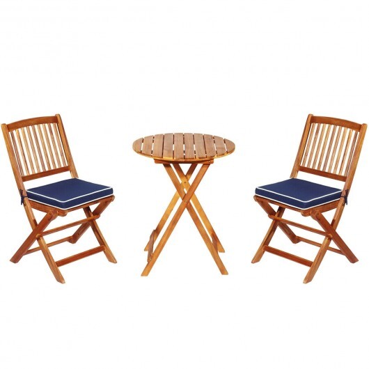 3 Pieces Patio Folding Bistro Set with Padded Cushion and Round Coffee Table-Red