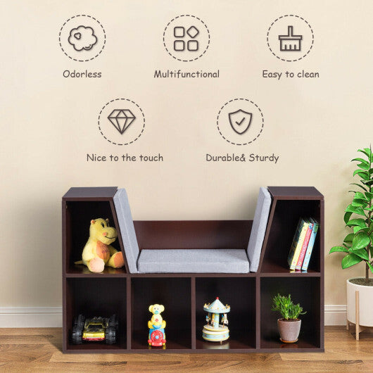 6-Cubby Kid Storage Bookcase Cushioned Reading Nook-White