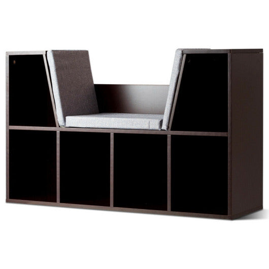 6-Cubby Kid Storage Bookcase Cushioned Reading Nook-White