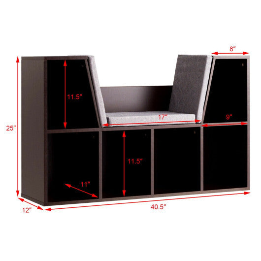6-Cubby Kid Storage Bookcase Cushioned Reading Nook-White