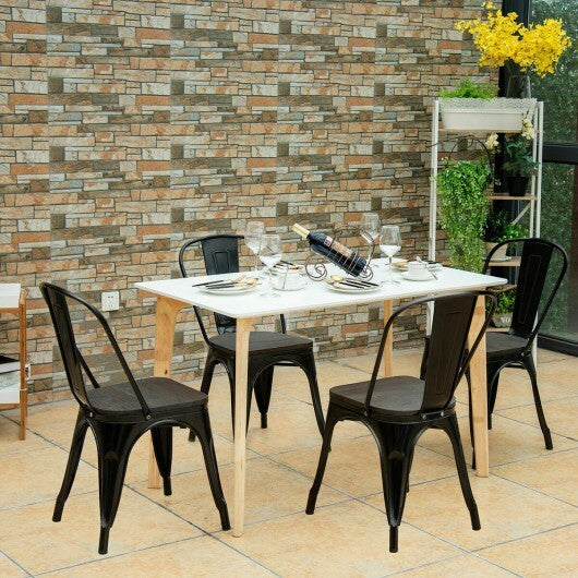18 Inch Height Set of 4 Stackable Style Metal Wood Dining Chair-Dark Green