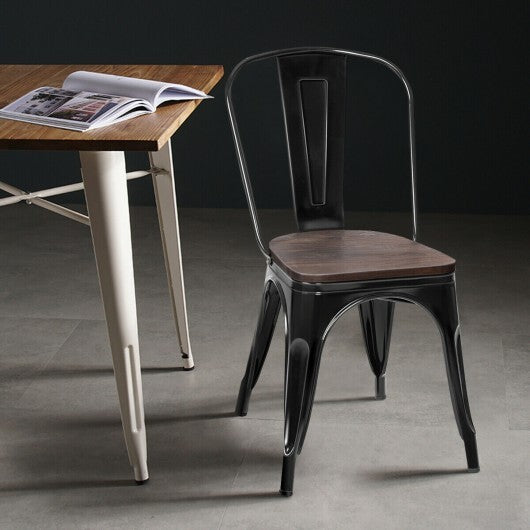 18 Inch Height Set of 4 Stackable Style Metal Wood Dining Chair-Dark Green