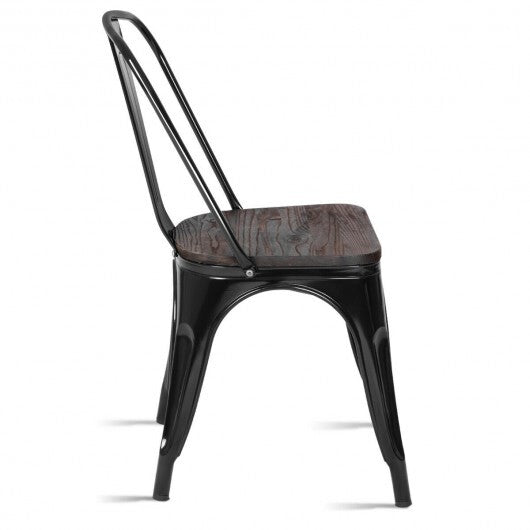 18 Inch Height Set of 4 Stackable Style Metal Wood Dining Chair-Dark Green