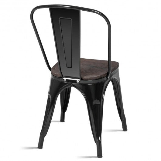 18 Inch Height Set of 4 Stackable Style Metal Wood Dining Chair-Dark Green