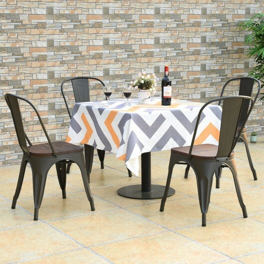 18 Inch Height Set of 4 Stackable Style Metal Wood Dining Chair-Dark Green