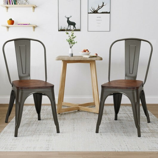 18 Inch Height Set of 4 Stackable Style Metal Wood Dining Chair-Dark Green