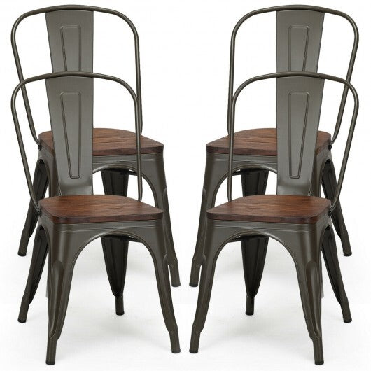 18 Inch Height Set of 4 Stackable Style Metal Wood Dining Chair-Dark Green