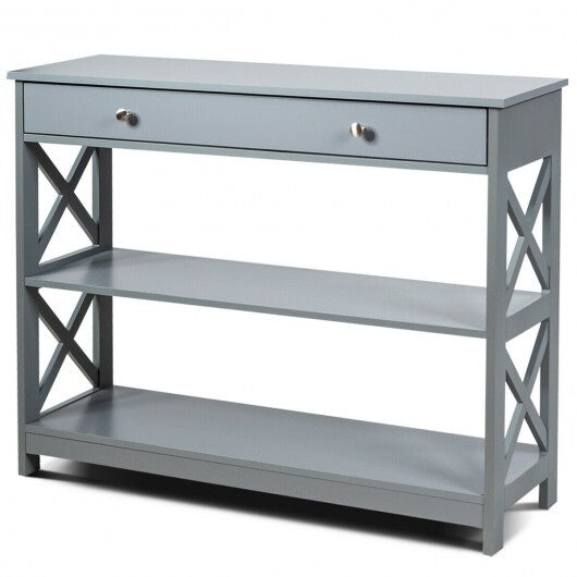 Console Table 3-Tier with Drawer and Storage Shelves-Black