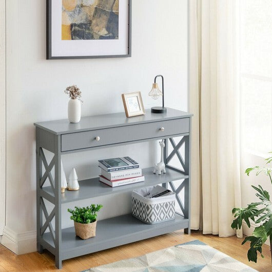 Console Table 3-Tier with Drawer and Storage Shelves-Black
