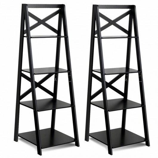 2 Pieces 4-Tier Wood Display Storage Bookshelf Set-White