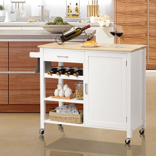 Kitchen Island Cart Rolling Serving Cart Wood Trolley-Brown