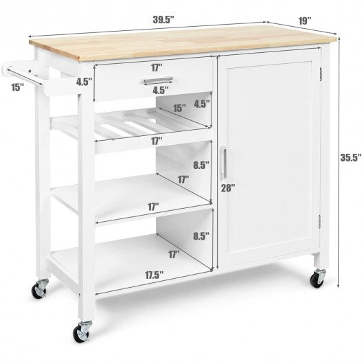 Kitchen Island Cart Rolling Serving Cart Wood Trolley-Brown
