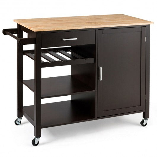 Kitchen Island Cart Rolling Serving Cart Wood Trolley-Brown