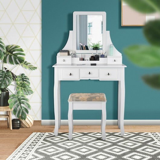 5 Drawers Removable Box Makeup Dressing Vanity Set-Black