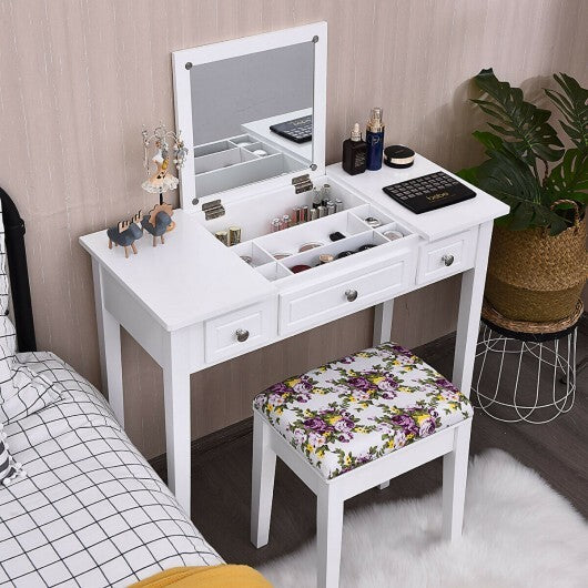 Vanity Dressing Table Set with Flip Top Mirror and 3 Drawers