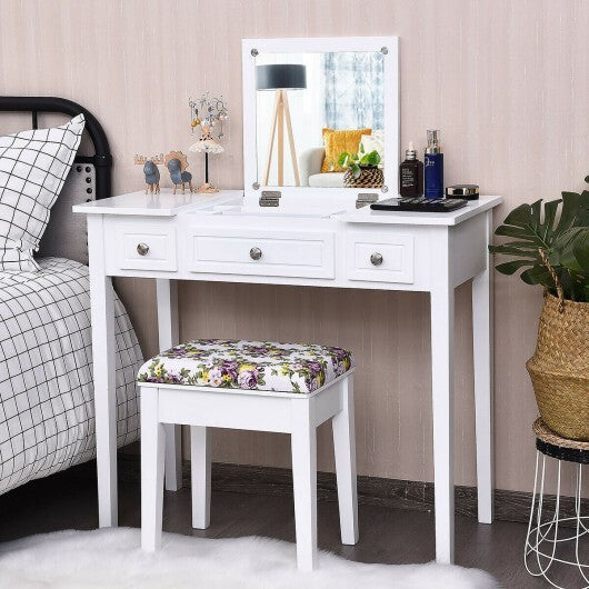 Vanity Dressing Table Set with Flip Top Mirror and 3 Drawers