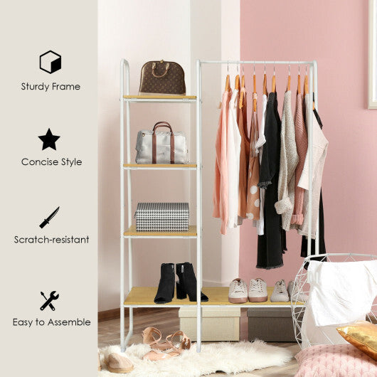 Clothes Rack Freestanding Storage Tower with Hanging Bar-Black