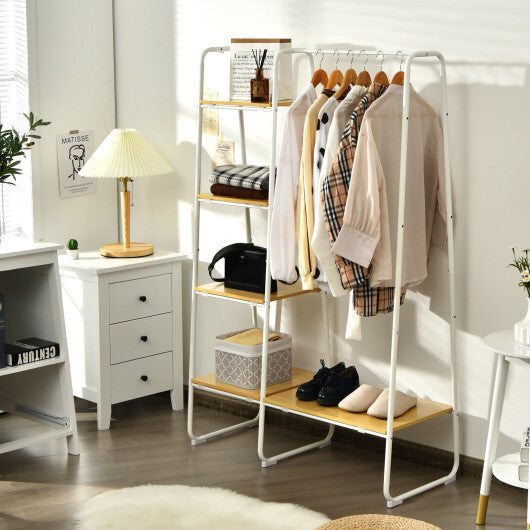 Clothes Rack Freestanding Storage Tower with Hanging Bar-Black
