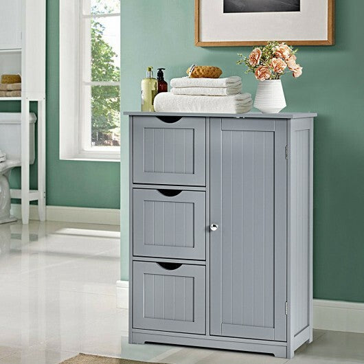 Bathroom Floor Cabinet Side Storage Cabinet with 3 Drawers and 1 Cupboard-Black
