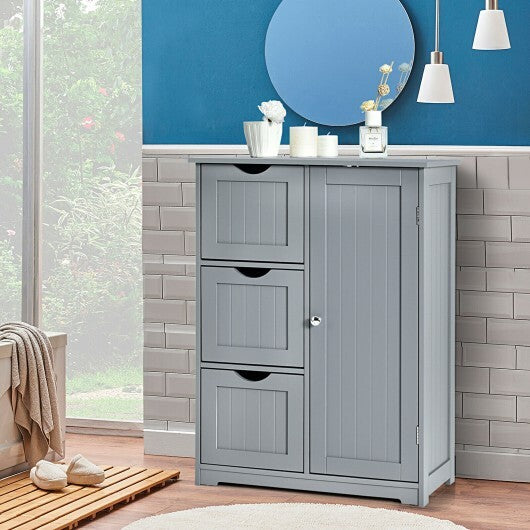 Bathroom Floor Cabinet Side Storage Cabinet with 3 Drawers and 1 Cupboard-Black