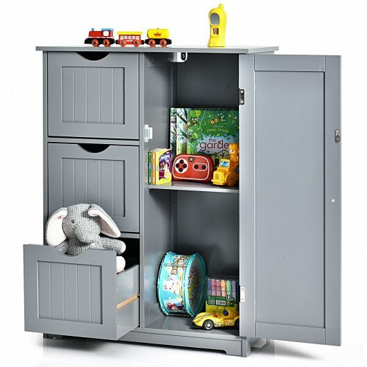 Bathroom Floor Cabinet Side Storage Cabinet with 3 Drawers and 1 Cupboard-Black