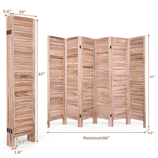 6 Panels Classic Venetian Wooden Slat Room Screen-White