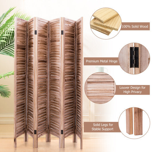 6 Panels Classic Venetian Wooden Slat Room Screen-White