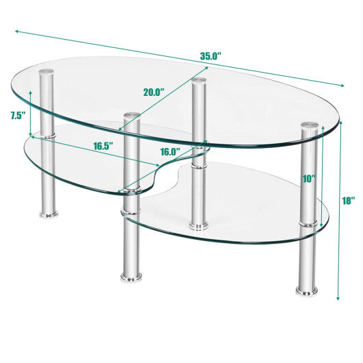 Tempered Glass Oval Side Coffee Table-Black