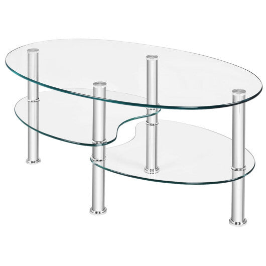 Tempered Glass Oval Side Coffee Table-Black