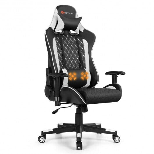 Massage Gaming Chair with Lumbar Support and Headrest-White