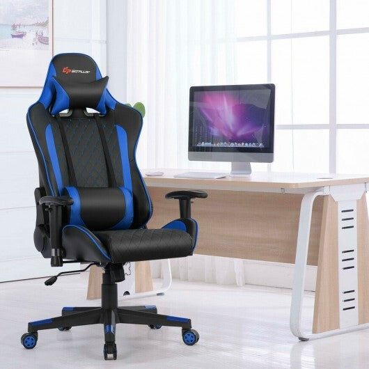 Massage Gaming Chair with Lumbar Support and Headrest-White