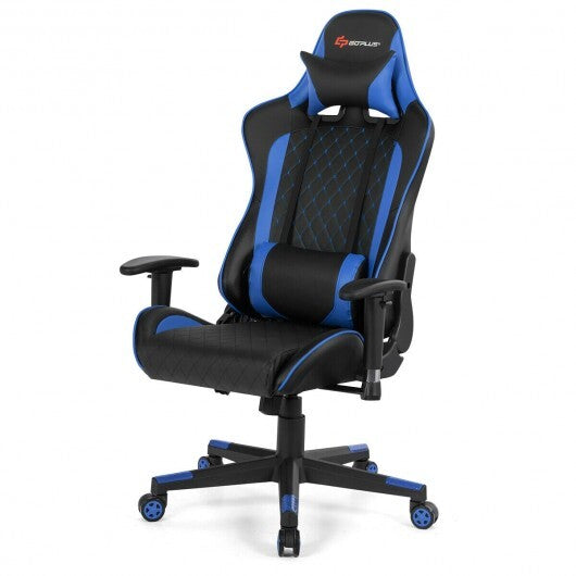 Massage Gaming Chair with Lumbar Support and Headrest-White